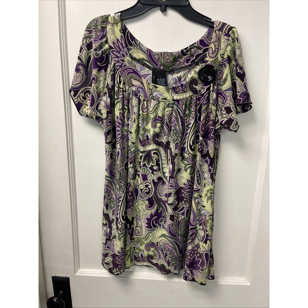 Saint Tropez West Blouse Women's L Paisley, Print Decorative Button